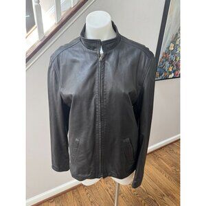 Vintage Massimo Leather Zip Front Jacket Black Made in Italy Size 50